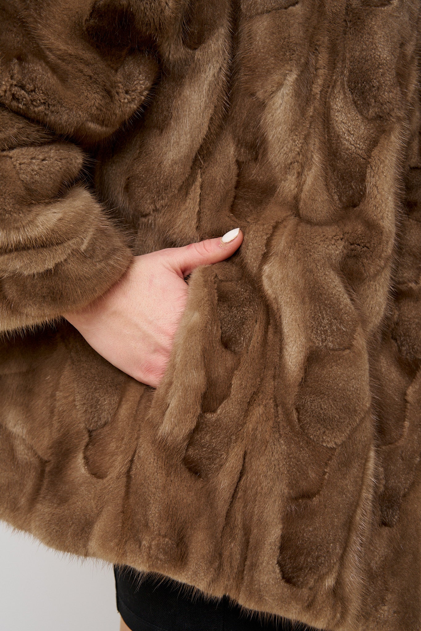 Haină din Blană Naturală de Vizon, Mâneci 3/4, Femei, Pastel 487