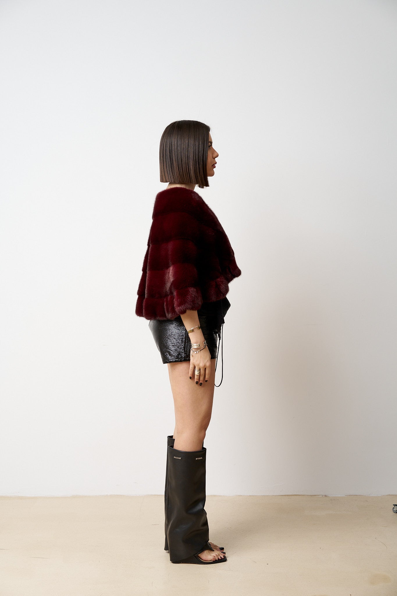 Etolă din Blană Naturală de Vizon, Burgundy 521