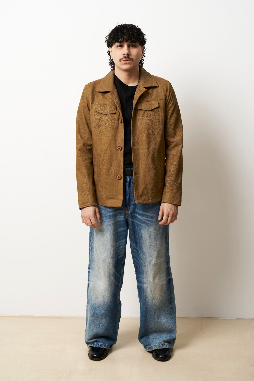 Geacă din Piele Naturală pentru Bărbați, Camel Bej, Mareus