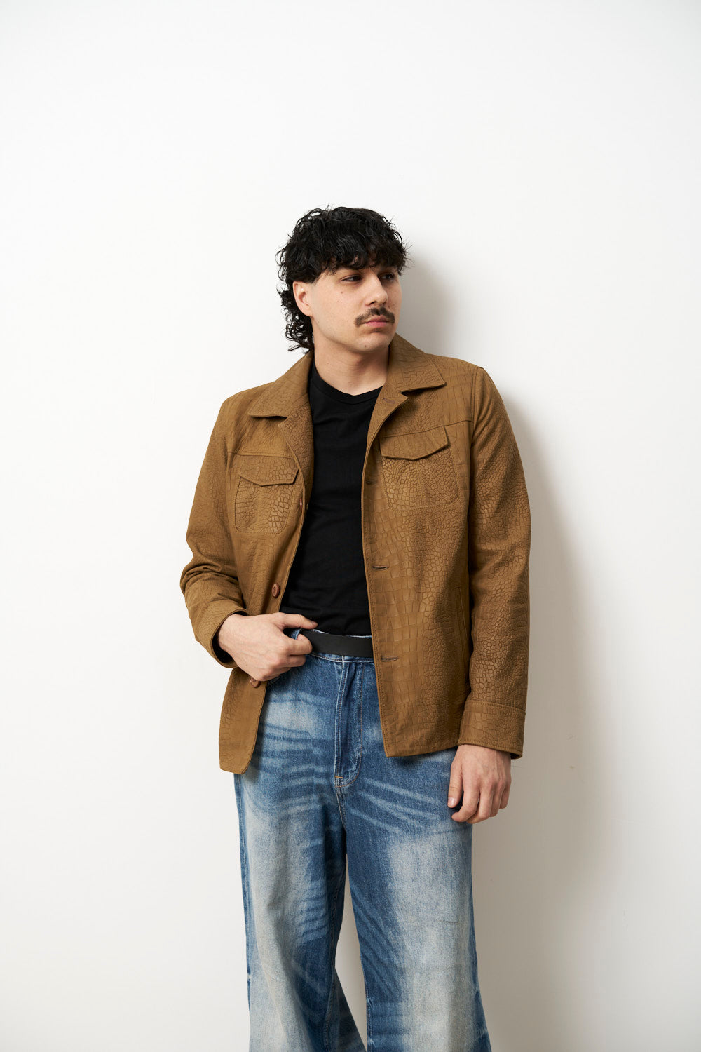 Geacă din Piele Naturală pentru Bărbați, Camel Bej, Mareus