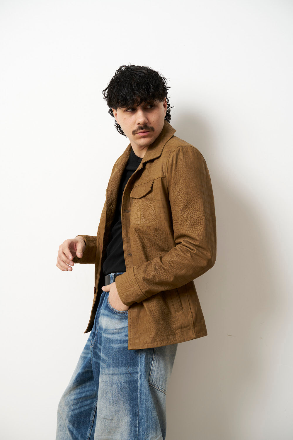 Geacă din Piele Naturală pentru Bărbați, Camel Bej, Mareus