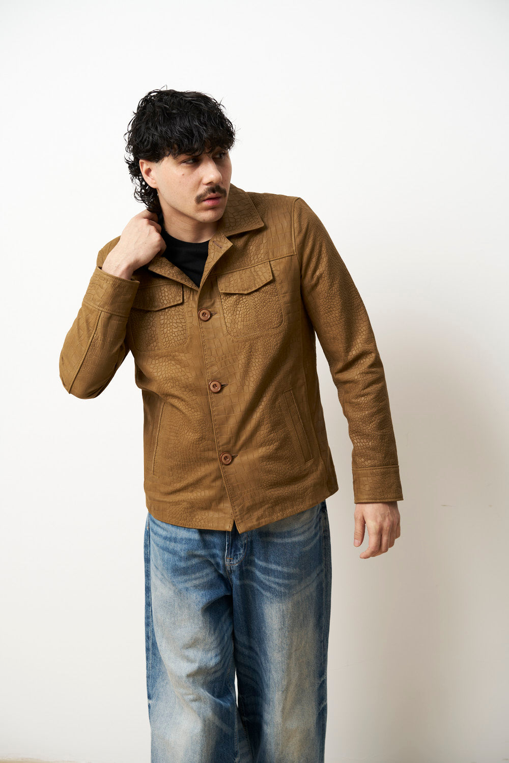 Geacă din Piele Naturală pentru Bărbați, Camel Bej, Mareus