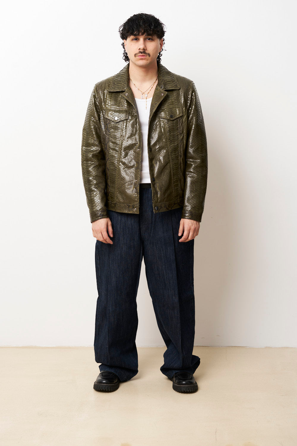 Geaca piele naturala piton barbati verde olive, Mareus