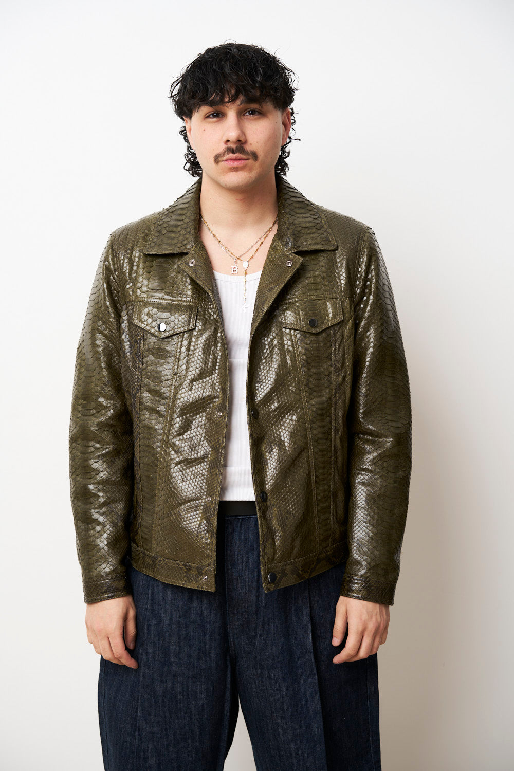 Geaca piele naturala piton barbati verde olive, Mareus