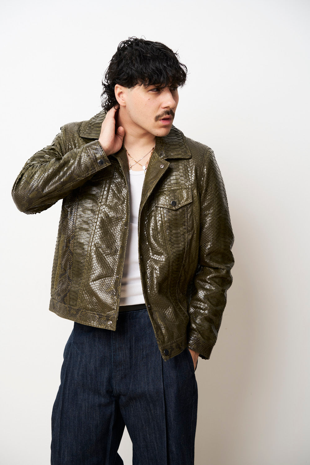 Geaca piele naturala piton barbati verde olive, Mareus