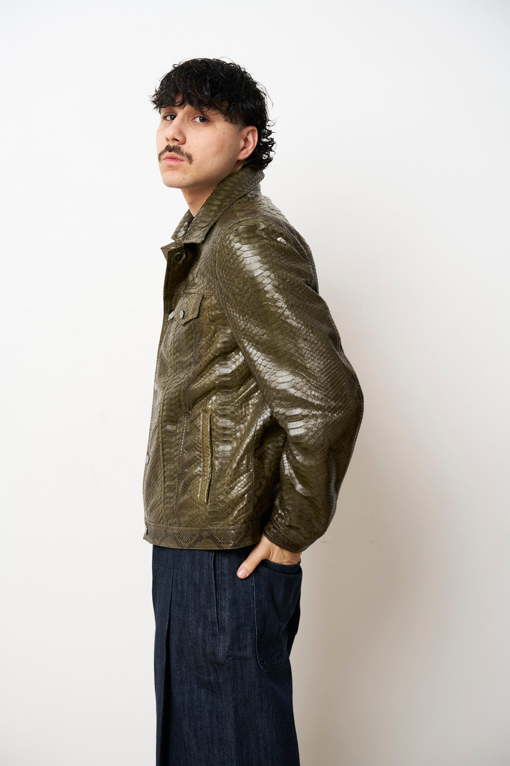 Geaca piele naturala piton barbati verde olive, Mareus