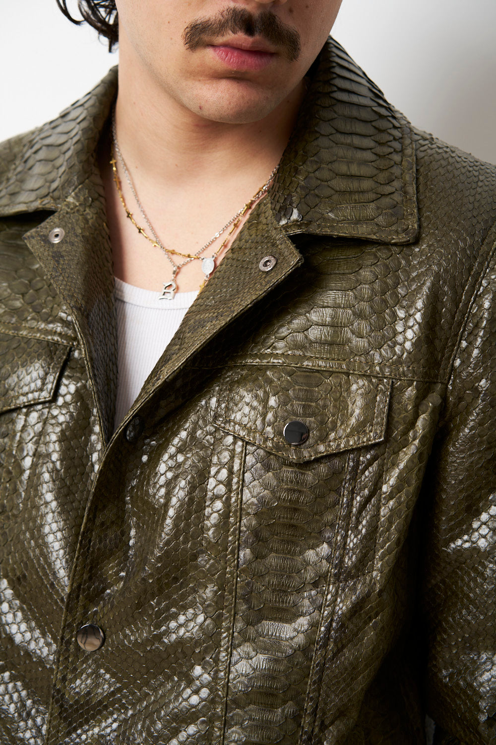 Geaca piele naturala piton barbati verde olive, Mareus