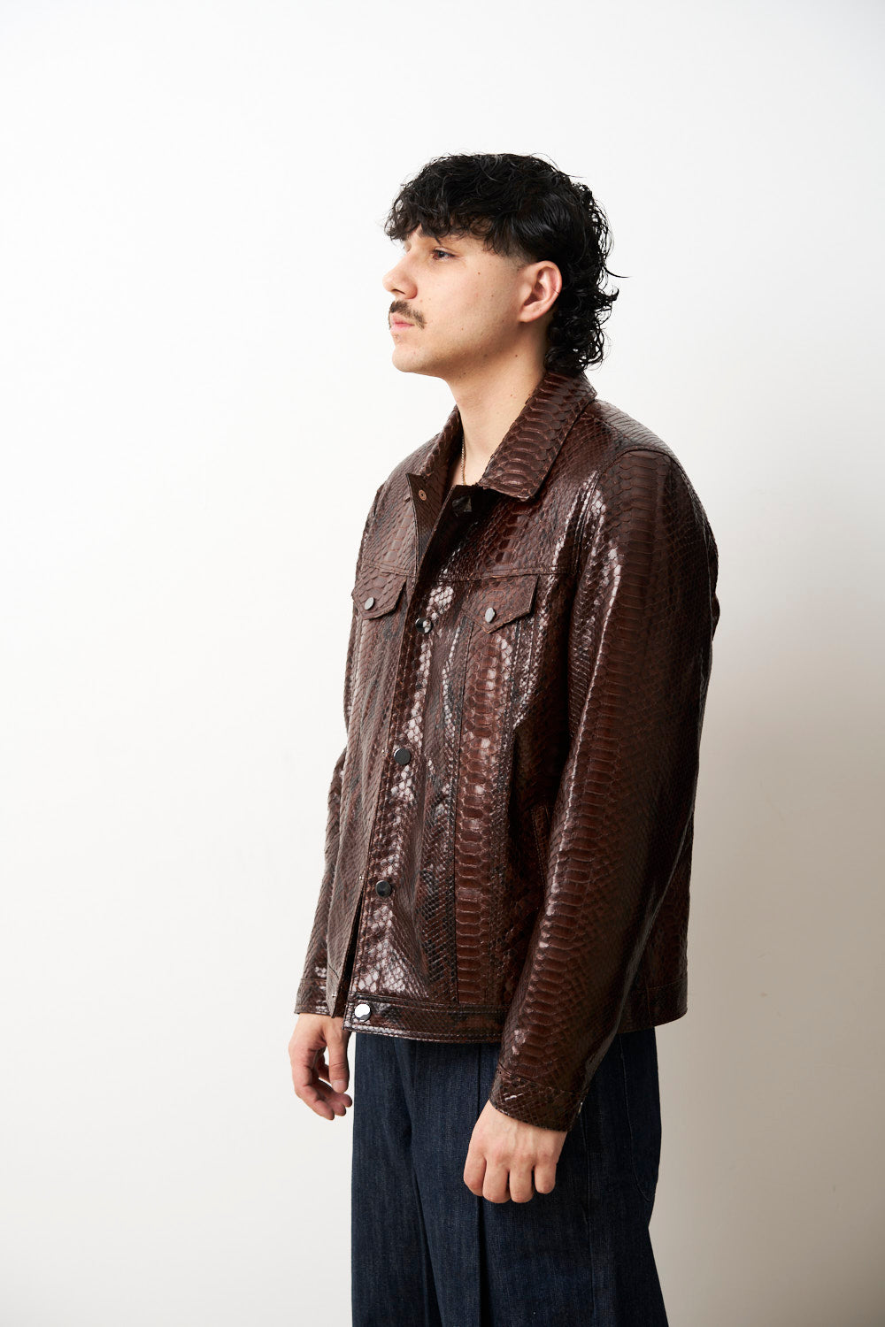 Geacă din piele naturală de piton pentru bărbați, Maro, Mareus