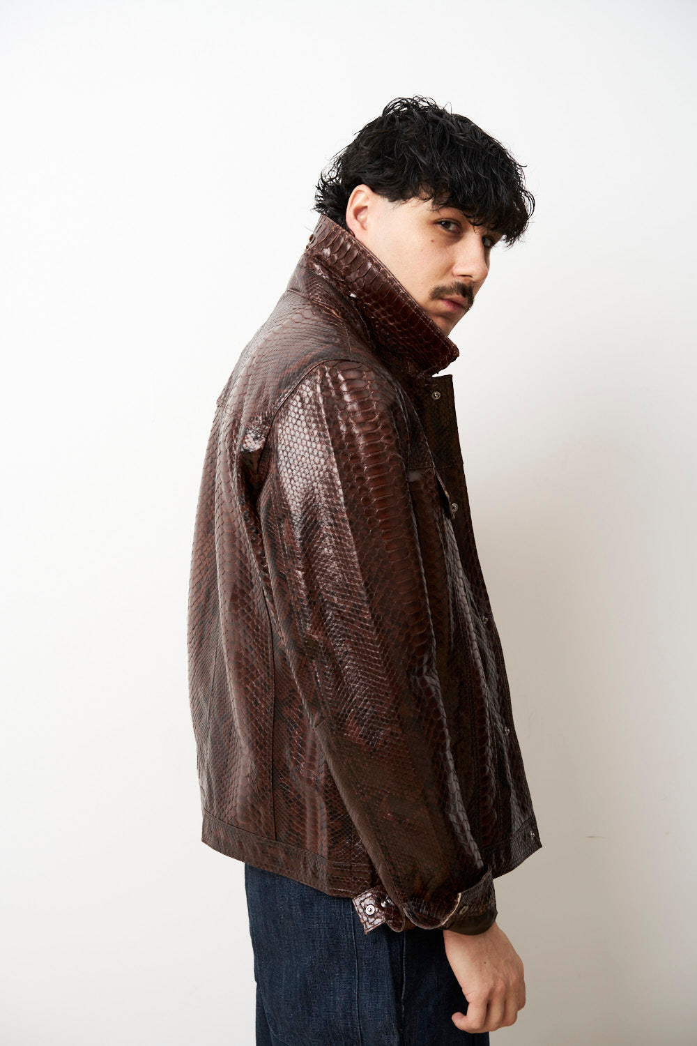 Geacă din piele naturală de piton pentru bărbați, Maro, Mareus