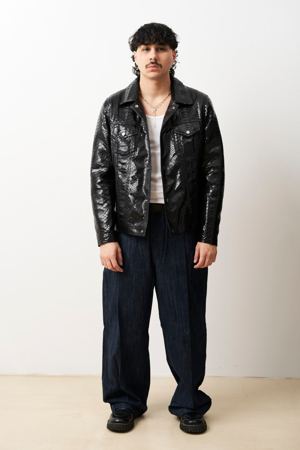 Geacă din Piele Naturală de Piton pentru Bărbați, Negru, Mareus