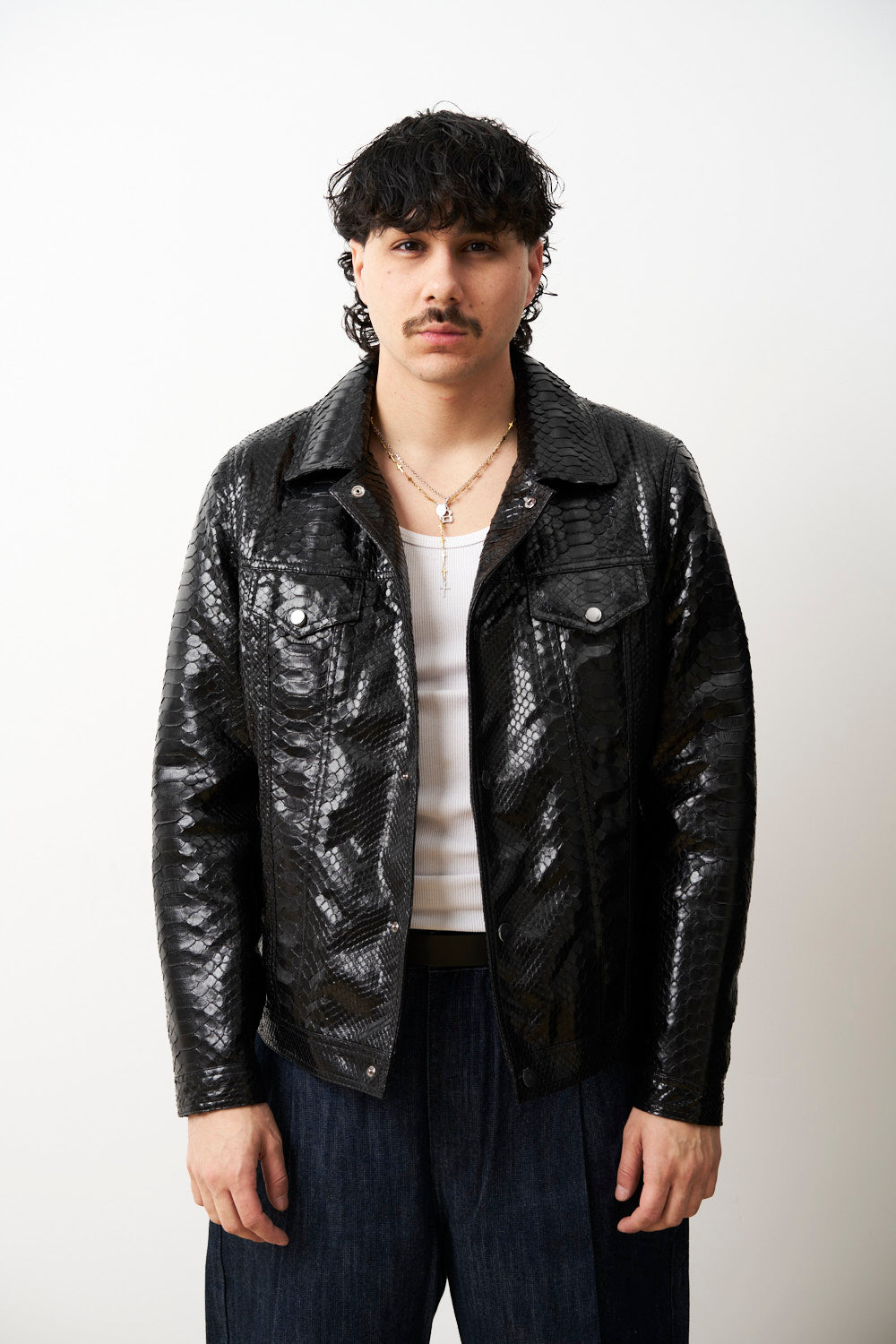 Geacă din Piele Naturală de Piton pentru Bărbați, Negru, Mareus