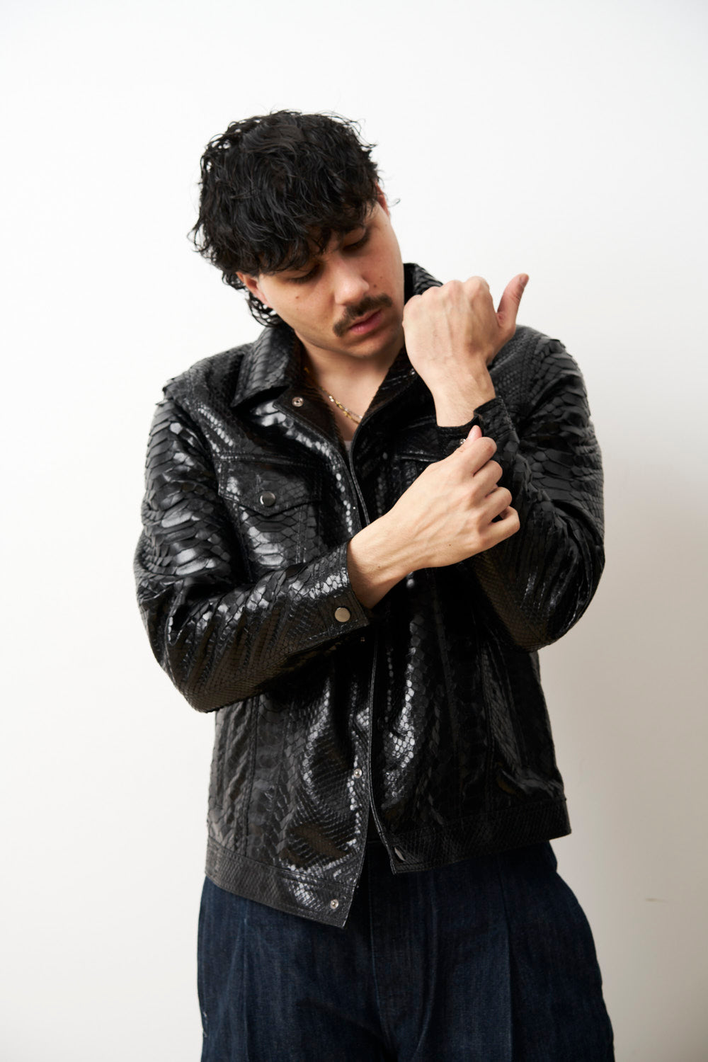 Geacă din Piele Naturală de Piton pentru Bărbați, Negru, Mareus