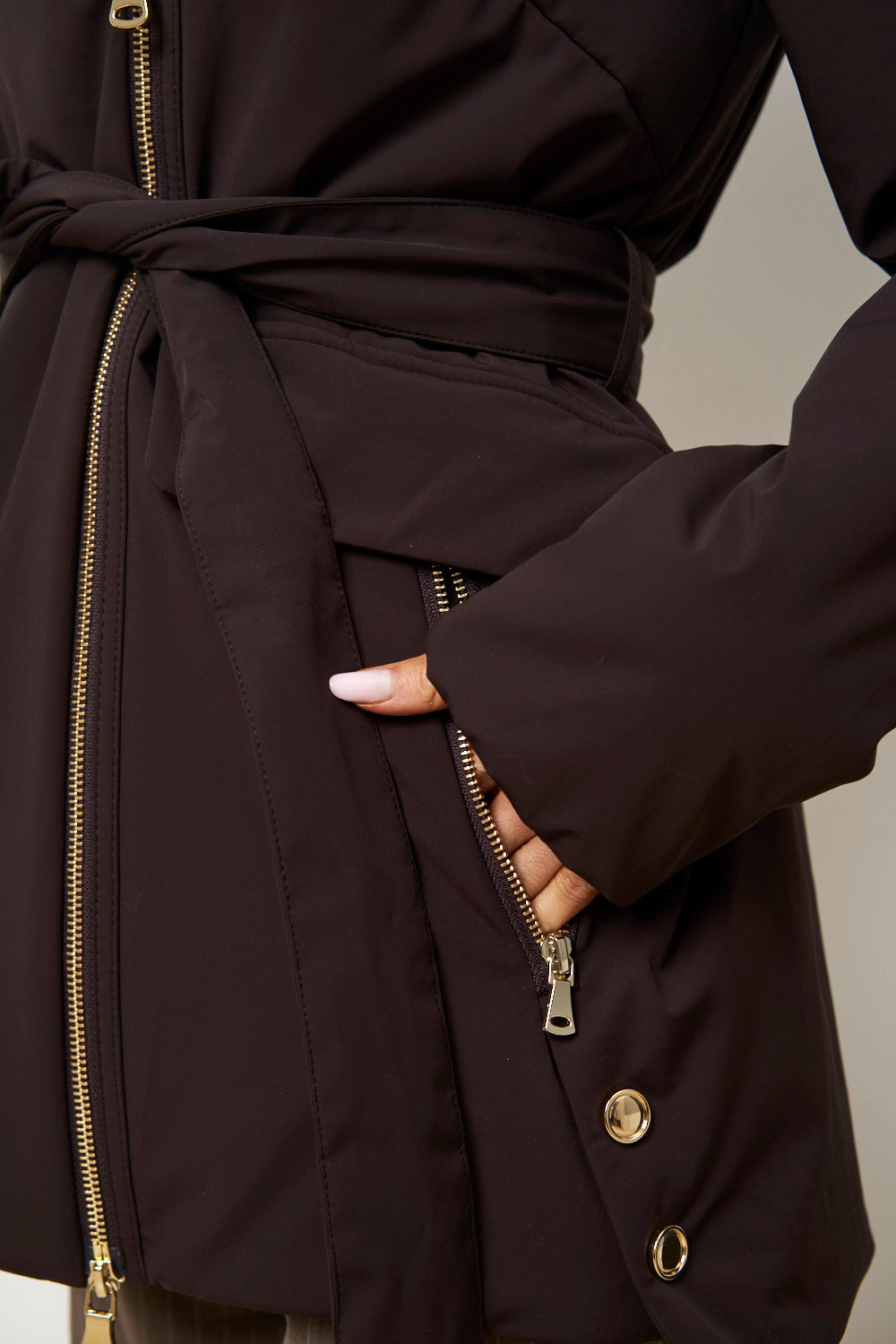 Geacă din Fâș cu Guler din Blană Vizon pentru Femei, Maro, Mareus