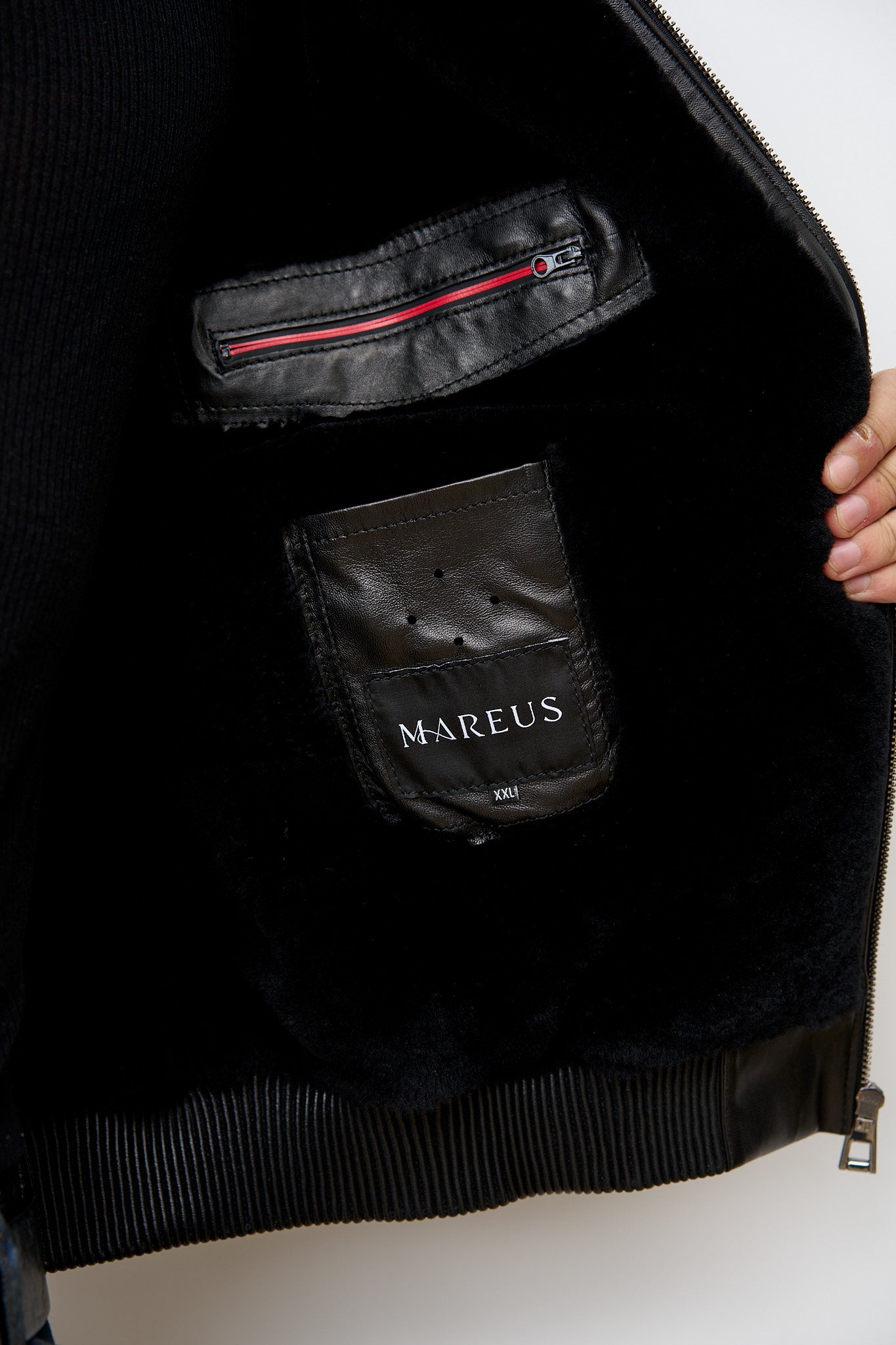 Geacă din Piele Naturală Îmblănită, Guler din Vizon, Negru, Mareus