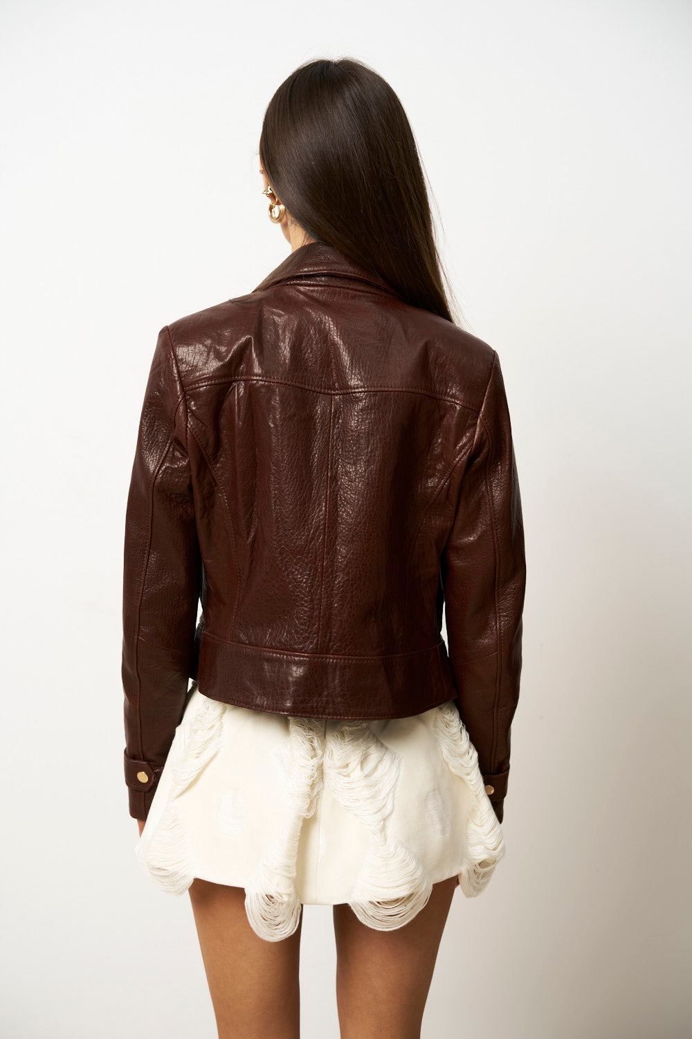 Geacă din Piele Naturală pentru Femei, Cambrata, Maro, Mareus