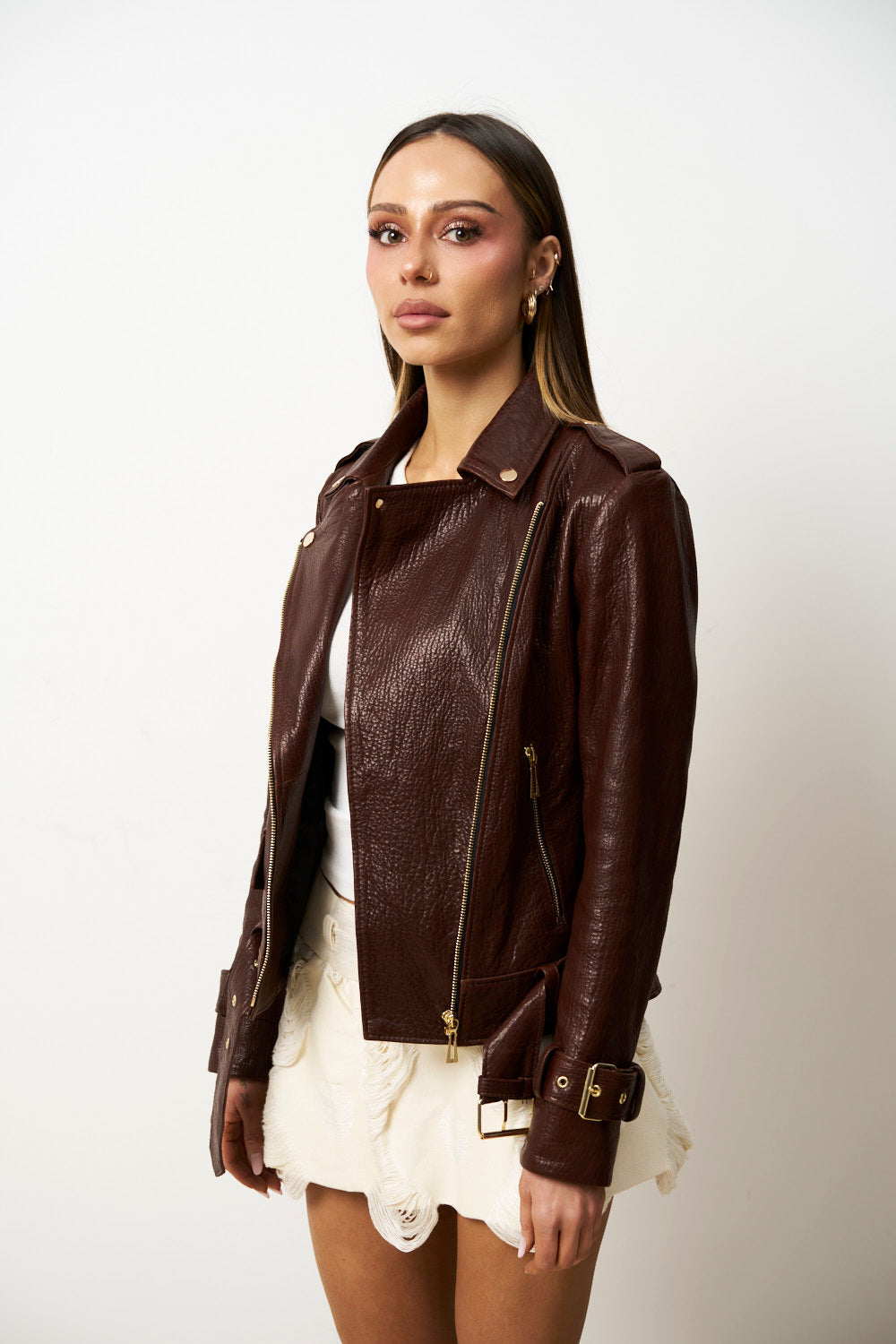 Geacă din Piele Naturală pentru Femei, Maro, Cambrata, Mareus