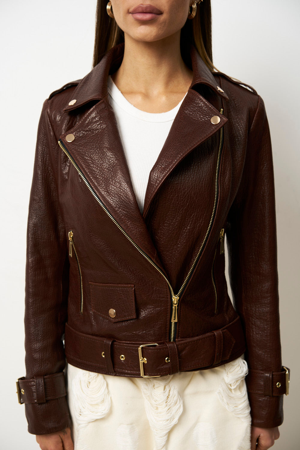 Geacă din Piele Naturală pentru Femei, Maro, Cambrata, Mareus