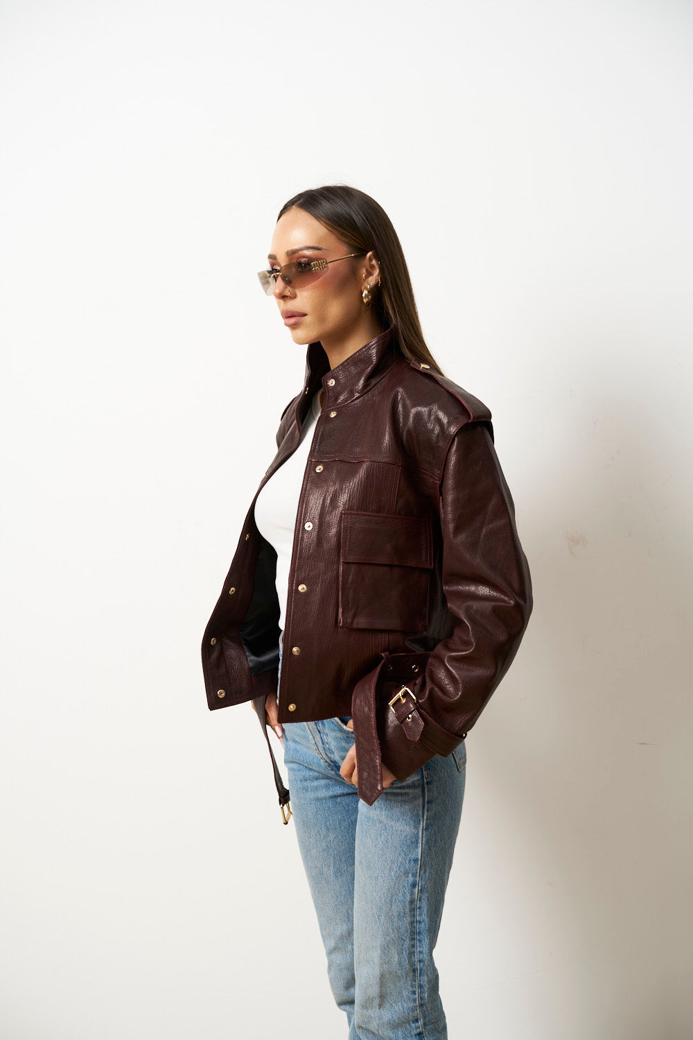 Geacă din Piele Naturală pentru Femei, Visinie, Mareus