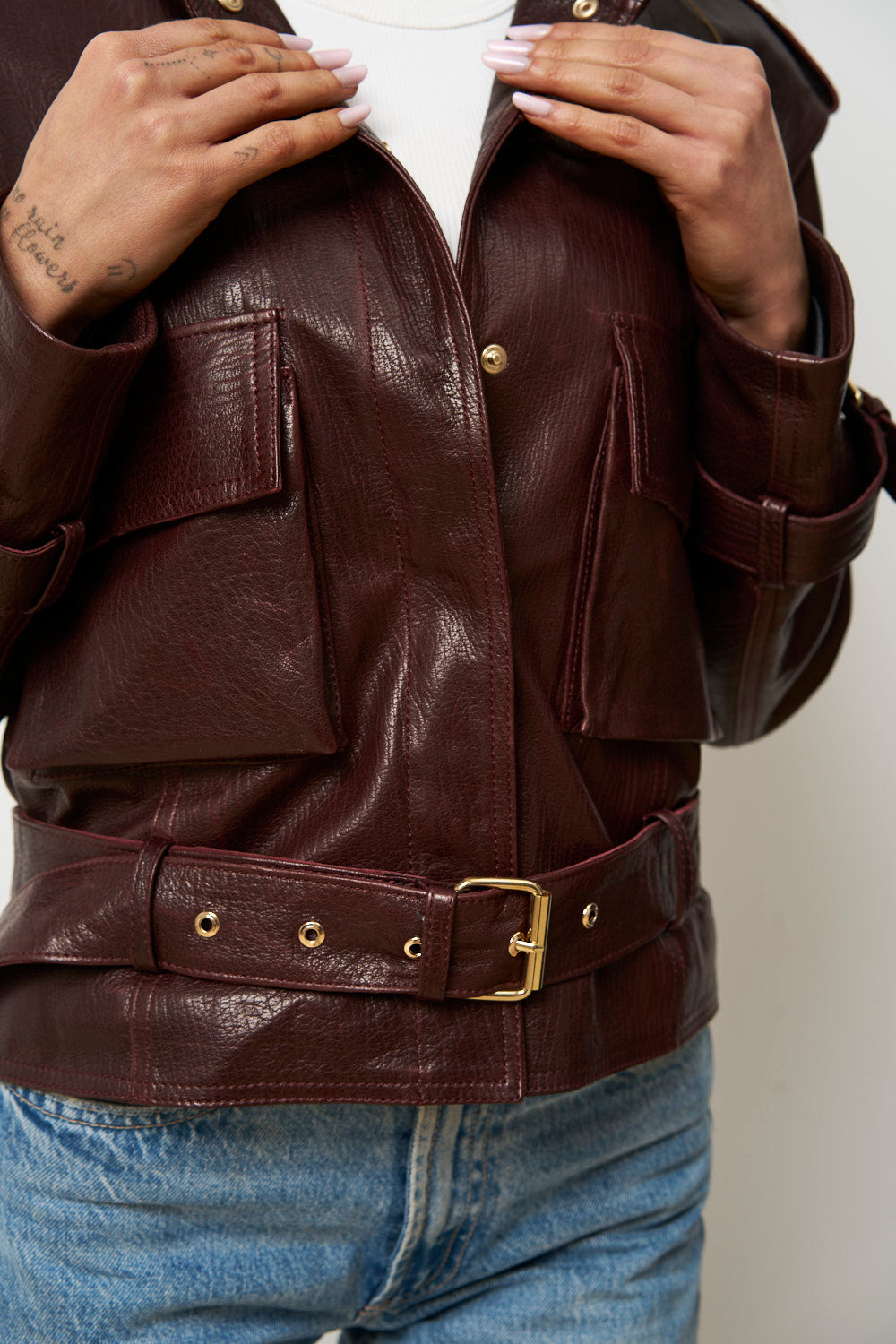 Geacă din Piele Naturală pentru Femei, Visinie, Mareus