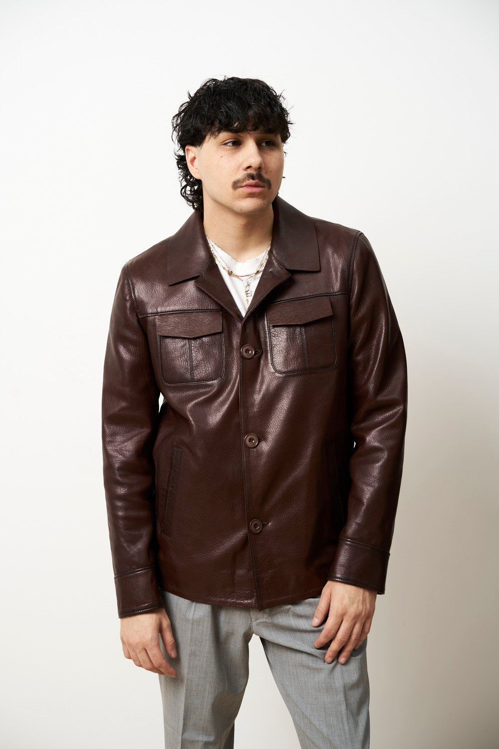 Geacă din Piele Naturală Jumbo pentru Bărbați, Maro, Mareus