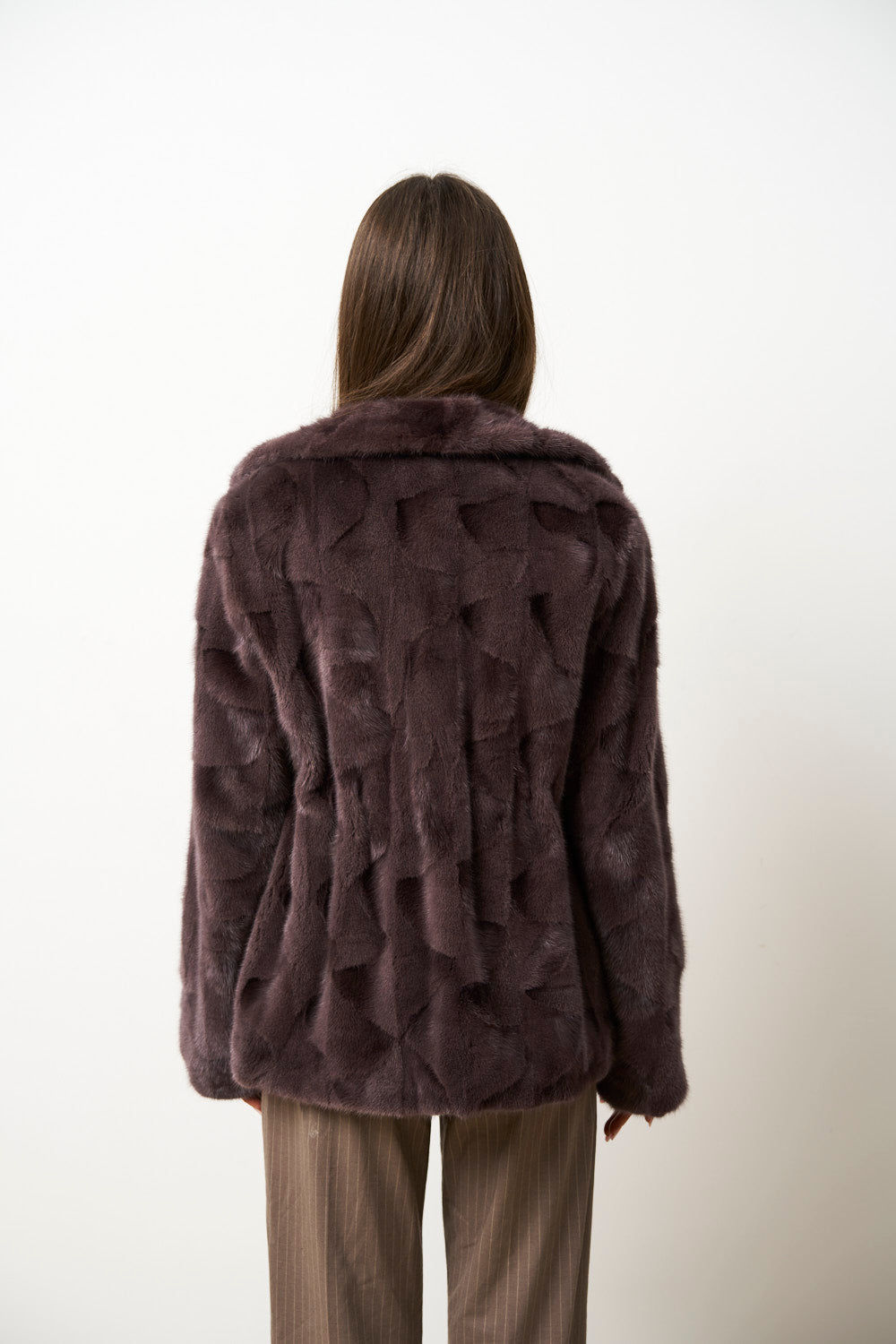 Haină din Blană Naturală de Vizon pentru Femei, Cambrata, Mov Pudra, Mareus