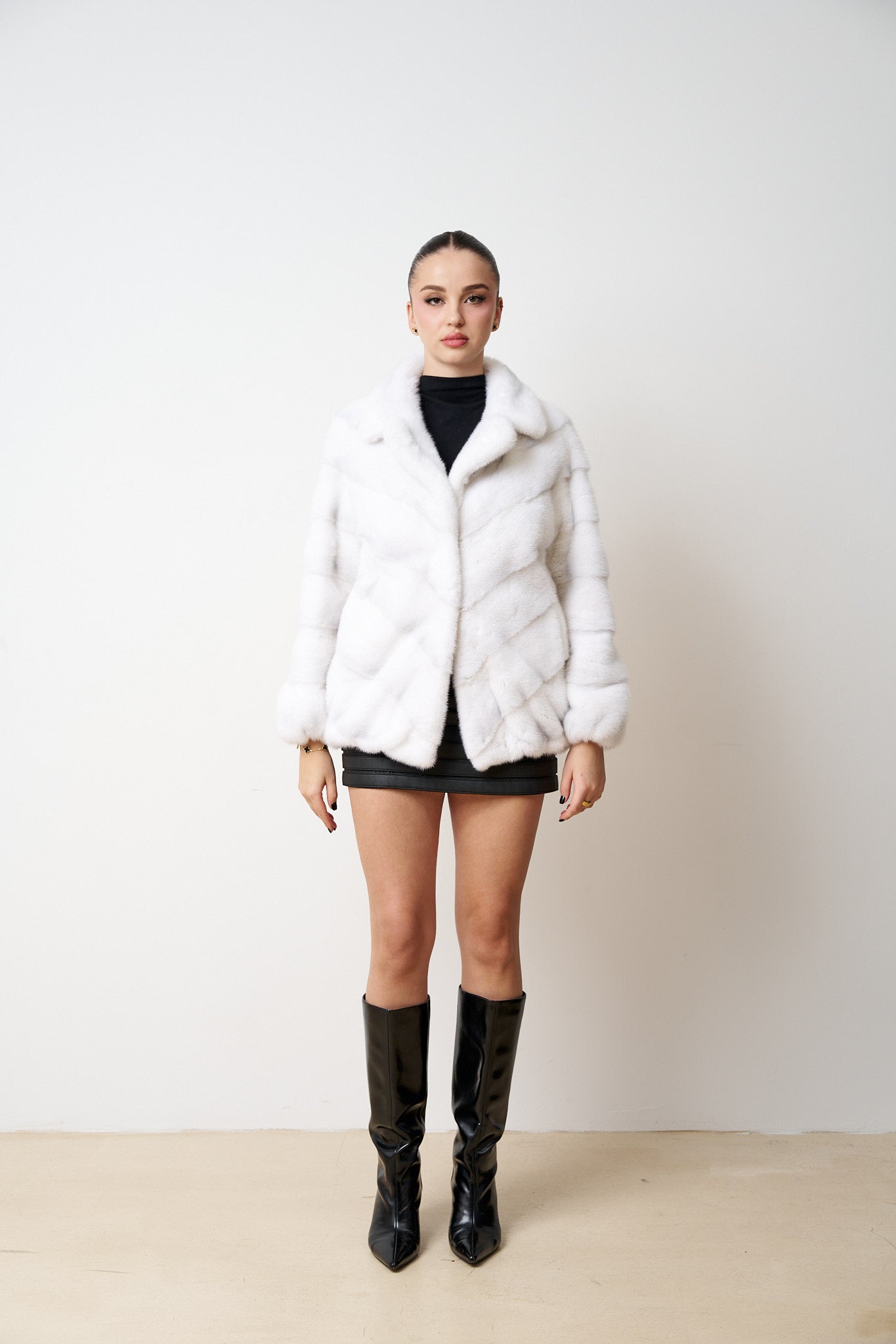 Haină din Blană Naturală de Vizon, Oversized, Pure Ivory 544