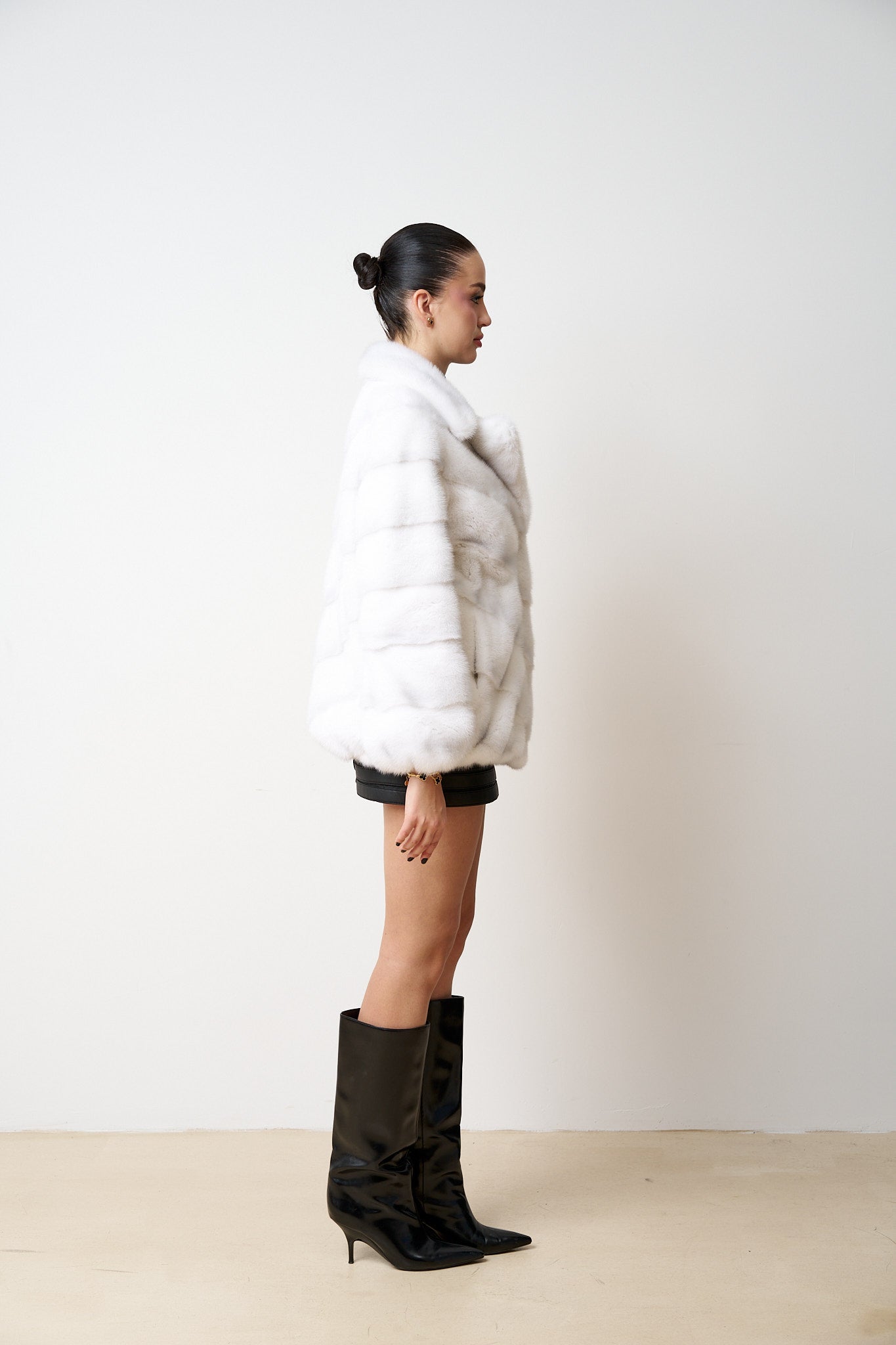 Haină din Blană Naturală de Vizon, Oversized, Pure Ivory 544