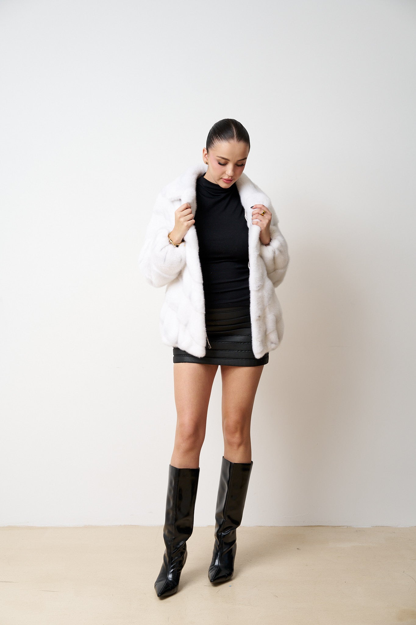 Haină din Blană Naturală de Vizon, Oversized, Pure Ivory 544