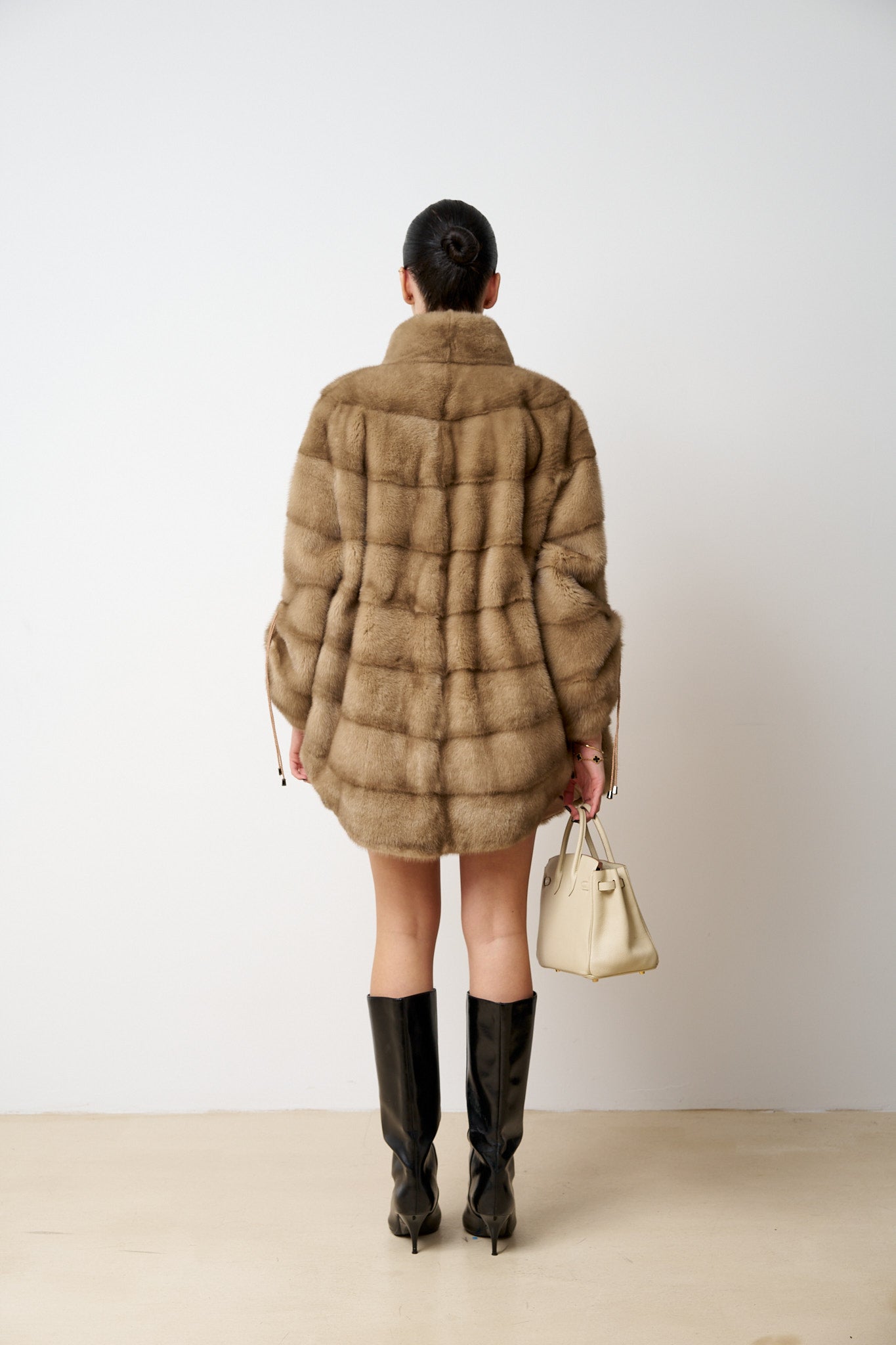 Haină din Blană Naturală de Vizon, Femei, Bej, Mareus