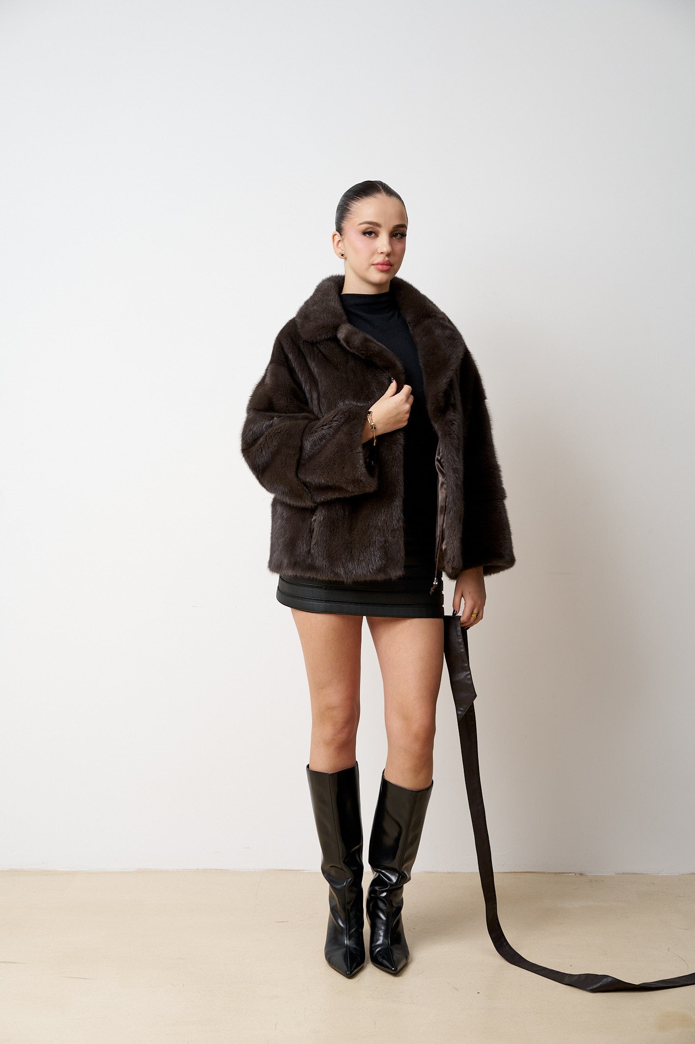 haina blana vizon maro, femei, oversized, Mareus