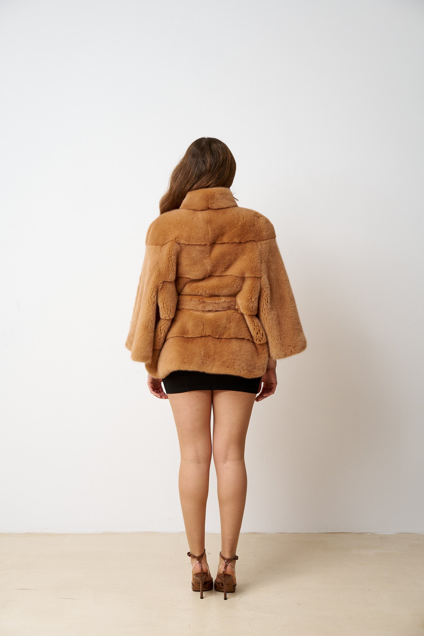 Haina din blana naturala vizon, cu cordon, Maro, Femei, Mareus