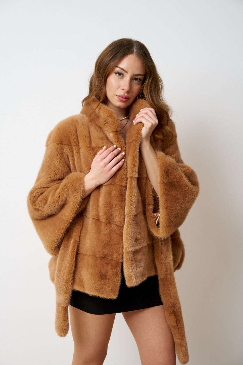 Haina din blana naturala vizon, cu cordon, Maro, Femei, Mareus