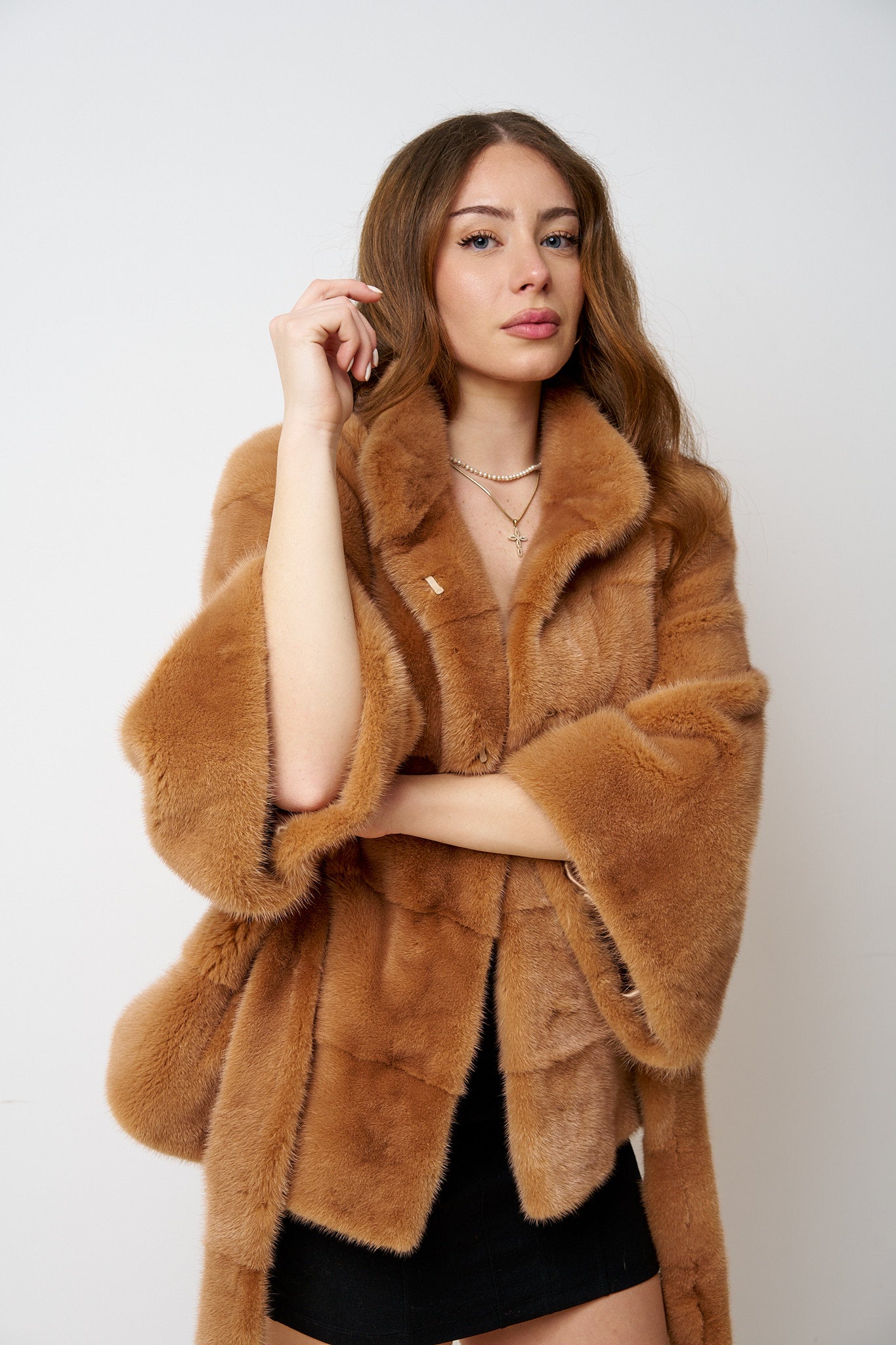 Haina din blana naturala vizon, cu cordon, Maro, Femei, Mareus