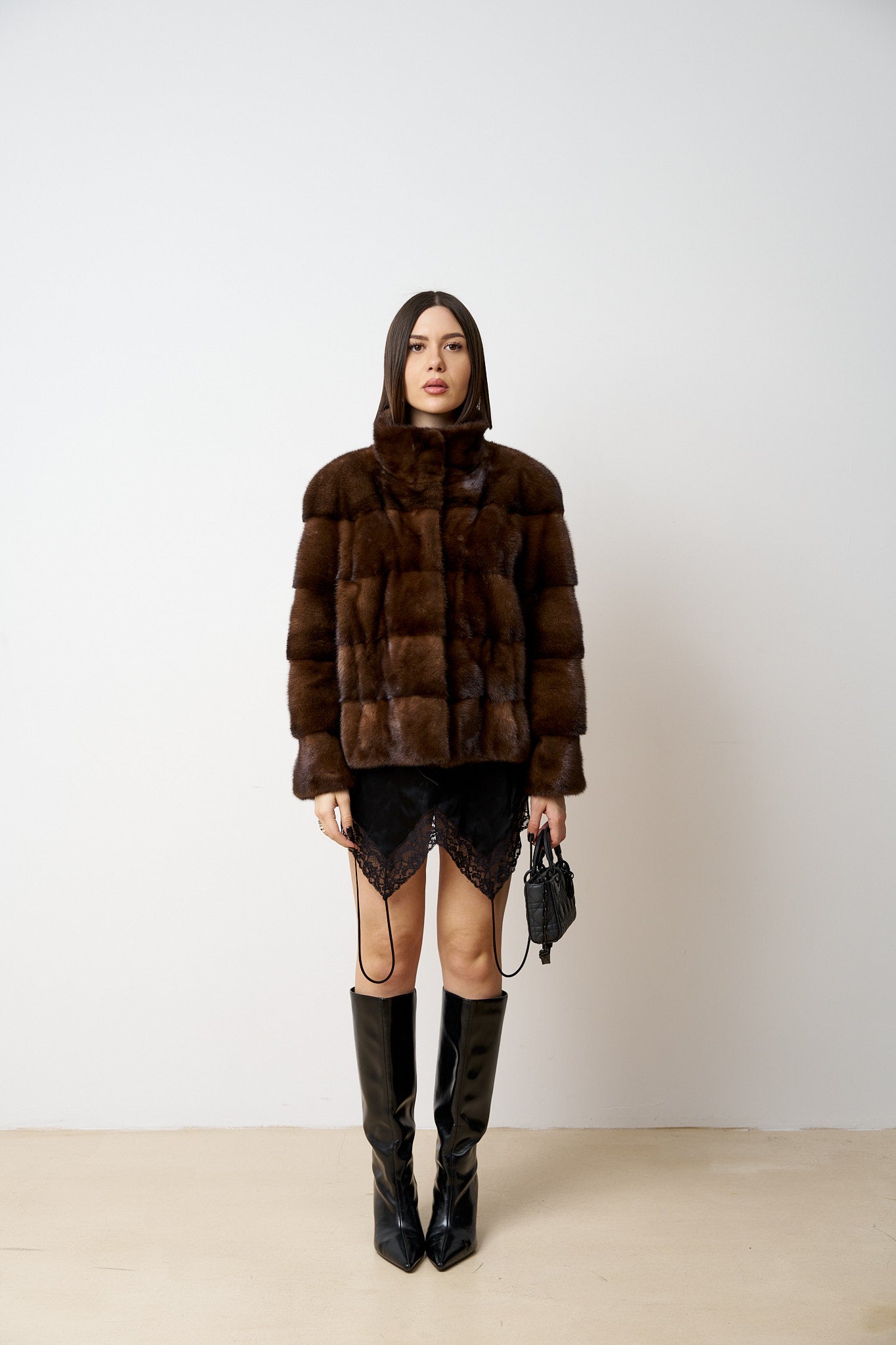 Haină din Blană Naturală de Vizon, Femei, Maro, Mareus