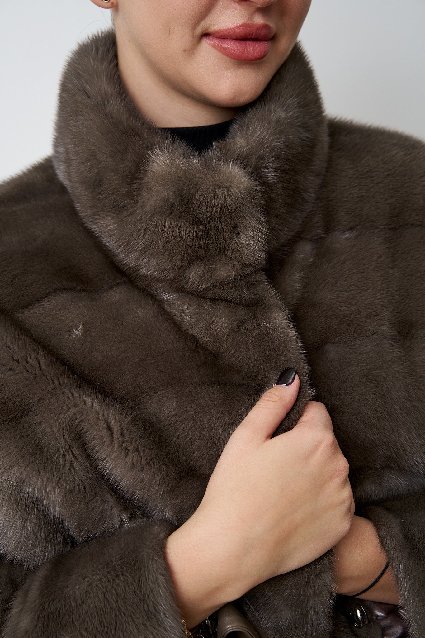 Haină din Blană Naturală de Vizon, Oversized, Marime mare, maro, Mareus