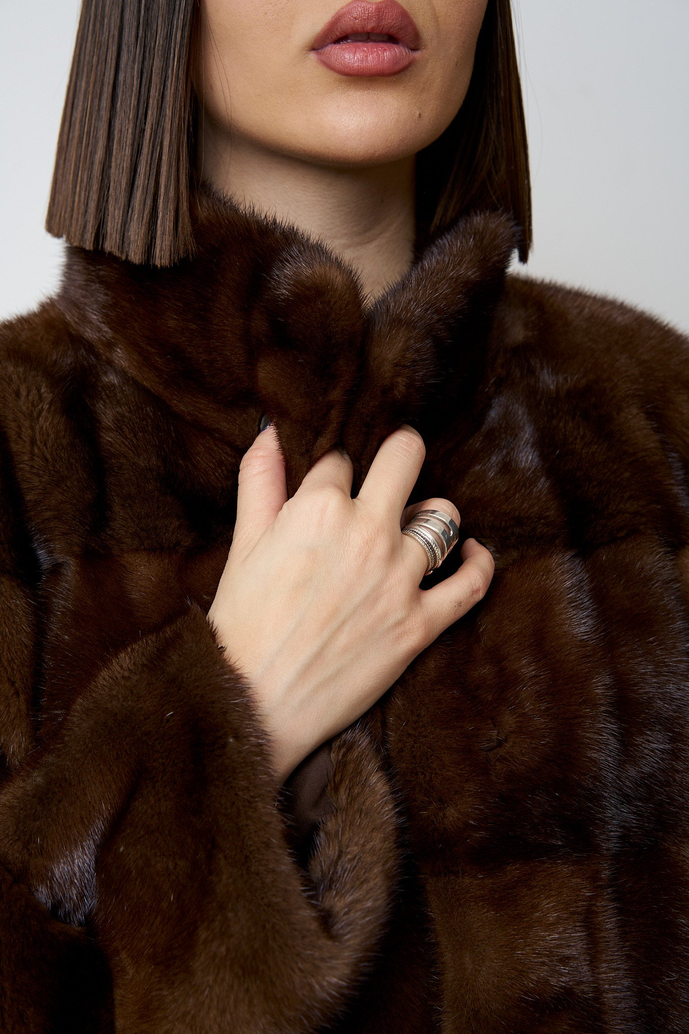 Haină din Blană Naturală de Vizon, Femei, Maro, Mareus