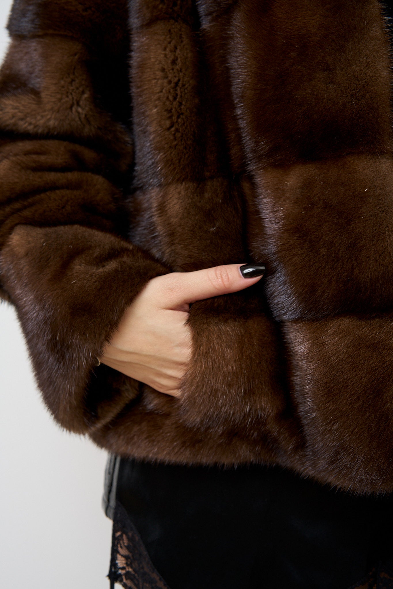 Haină din Blană Naturală de Vizon, Femei, Maro, Mareus