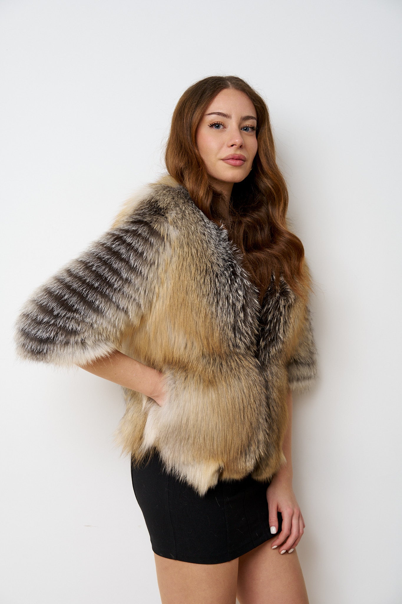 haina blana naturala vulpe, scurta, gold, mareus