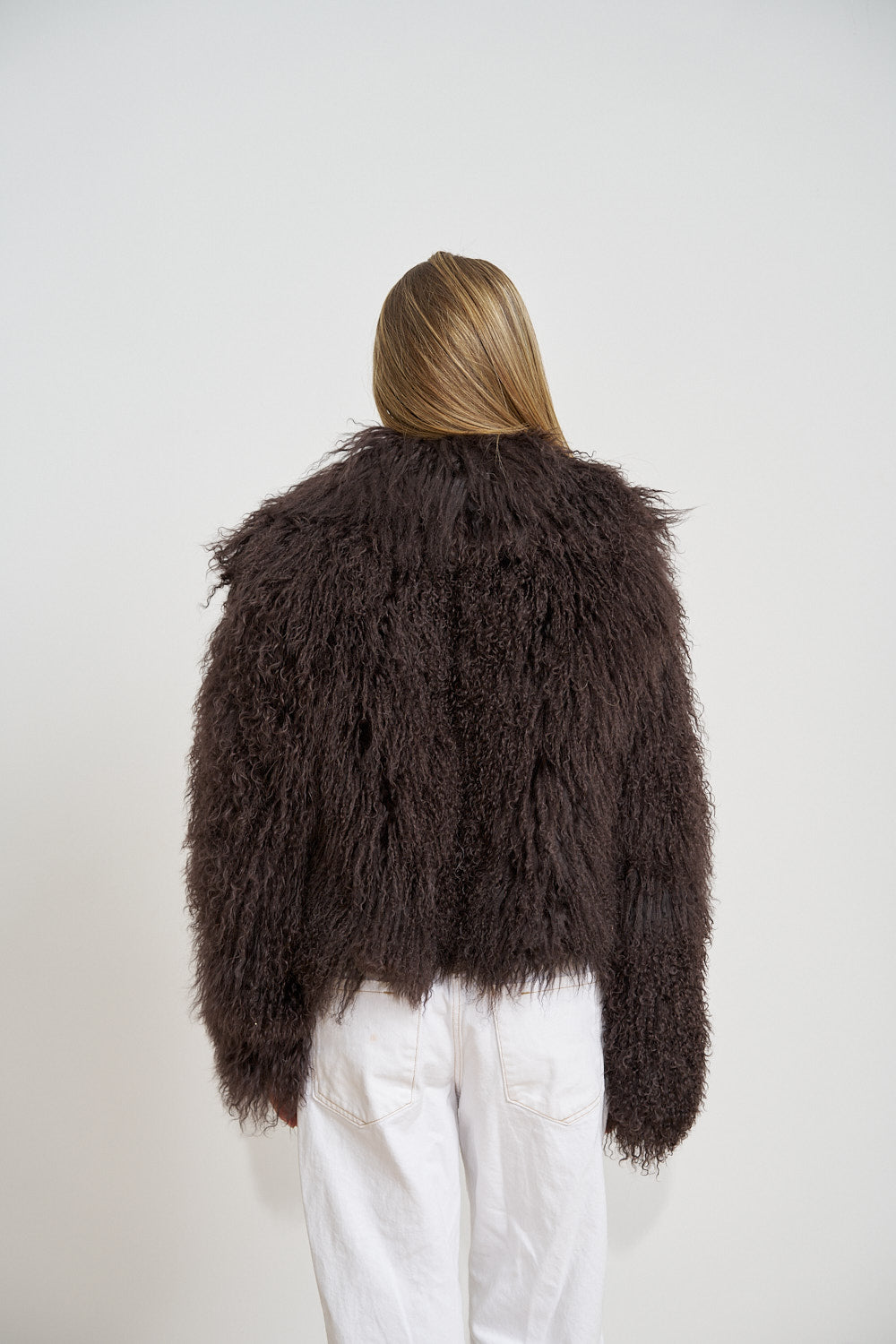 Natural Tibetan Lamb Fur Coat, Lapel Collar, Oversized, Dark Chocolate 511