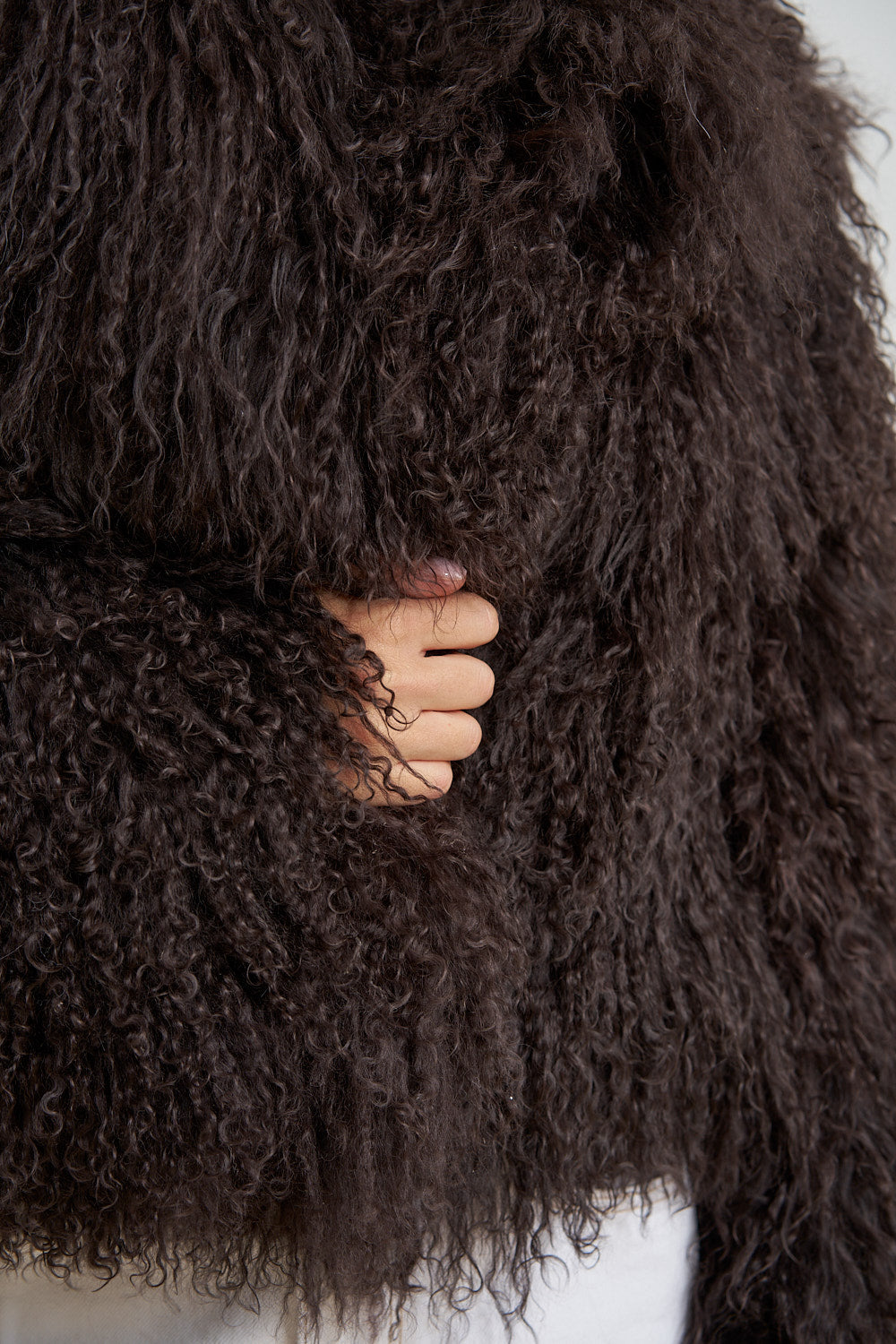 Natural Tibetan Lamb Fur Coat, Lapel Collar, Oversized, Dark Chocolate 511