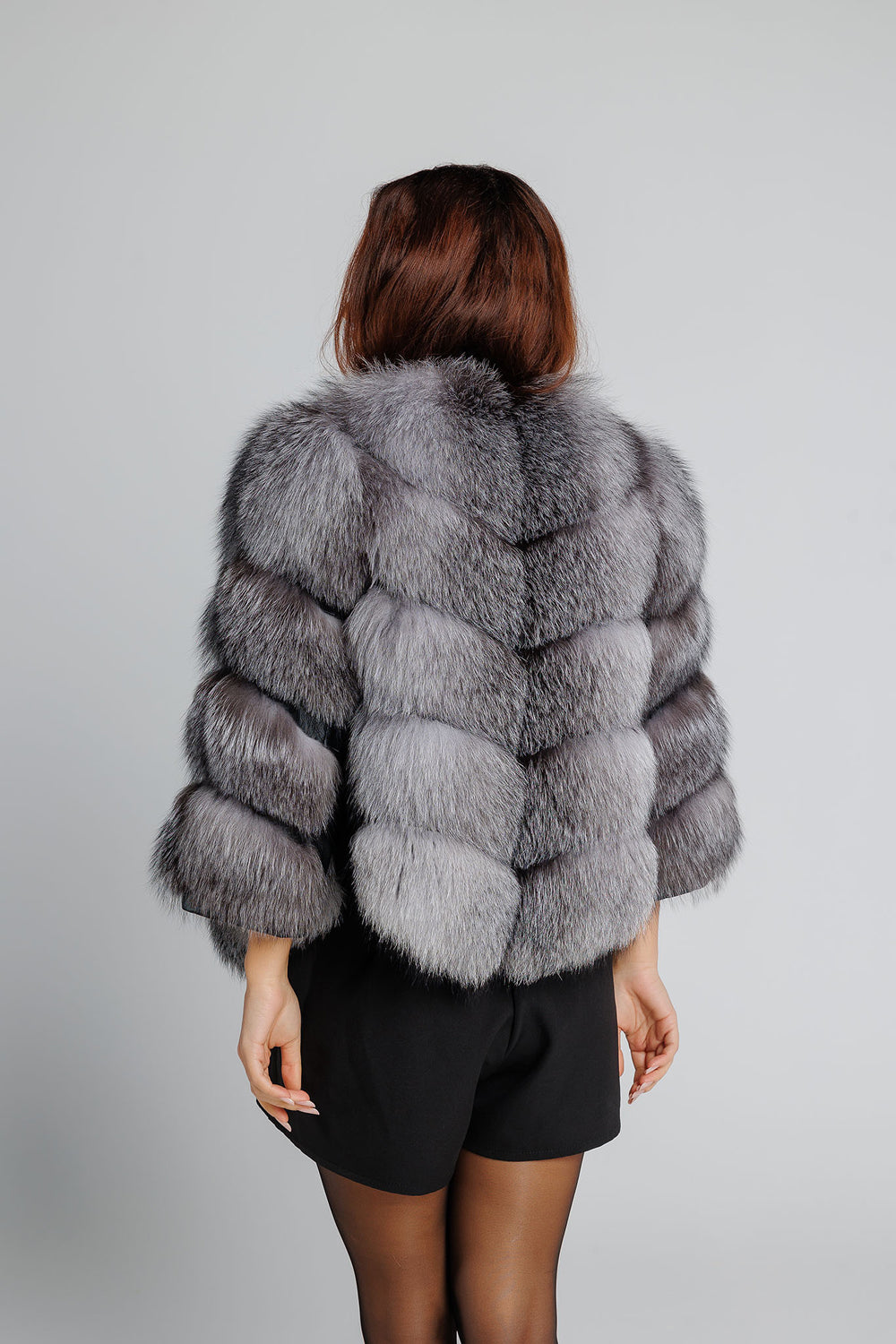 Women's Natural Silver Fox Fur Coat, Silver Grey 239