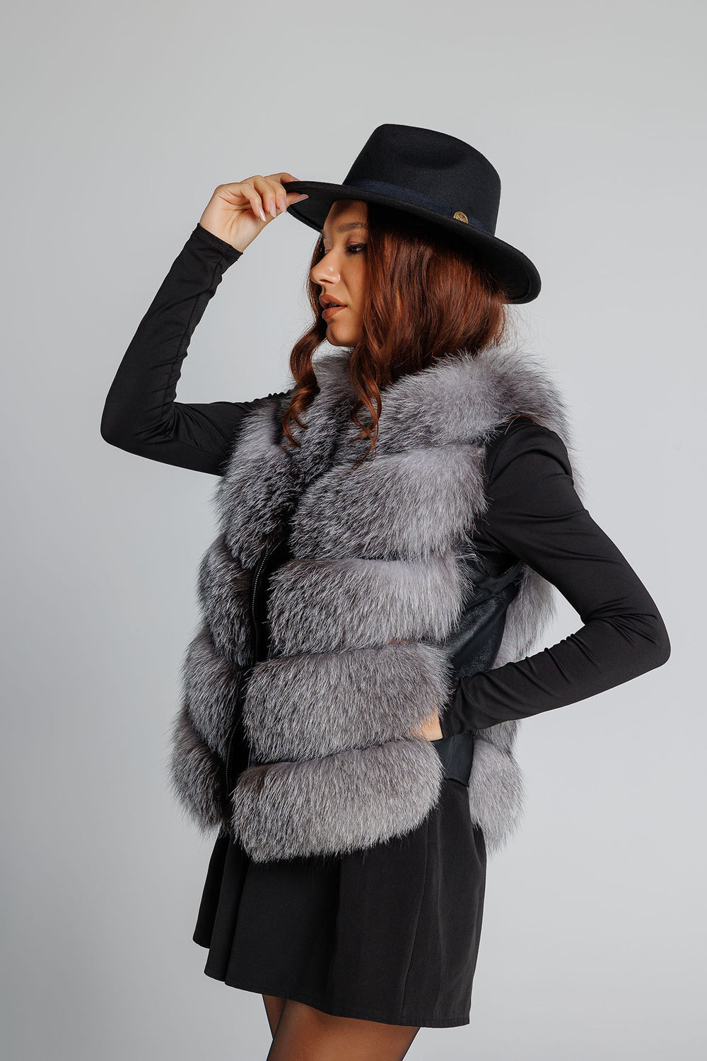 Women's Natural Silver Fox Fur Coat, Silver Grey 239