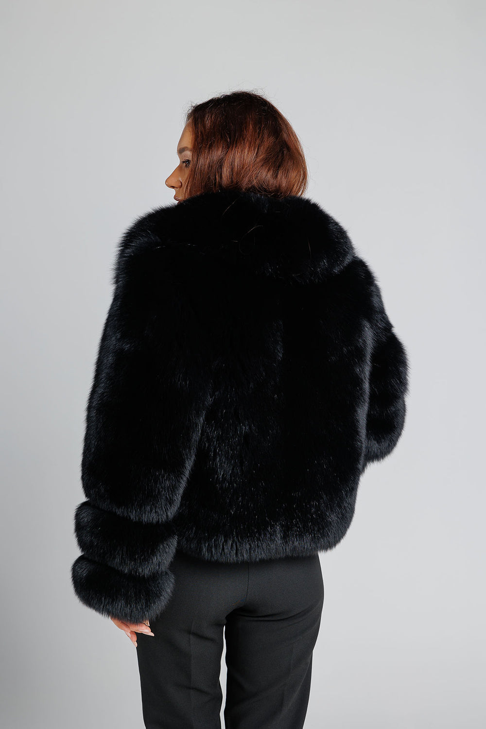 Women's Natural Fox Fur Coat with Lapel Collar, Diamond 345