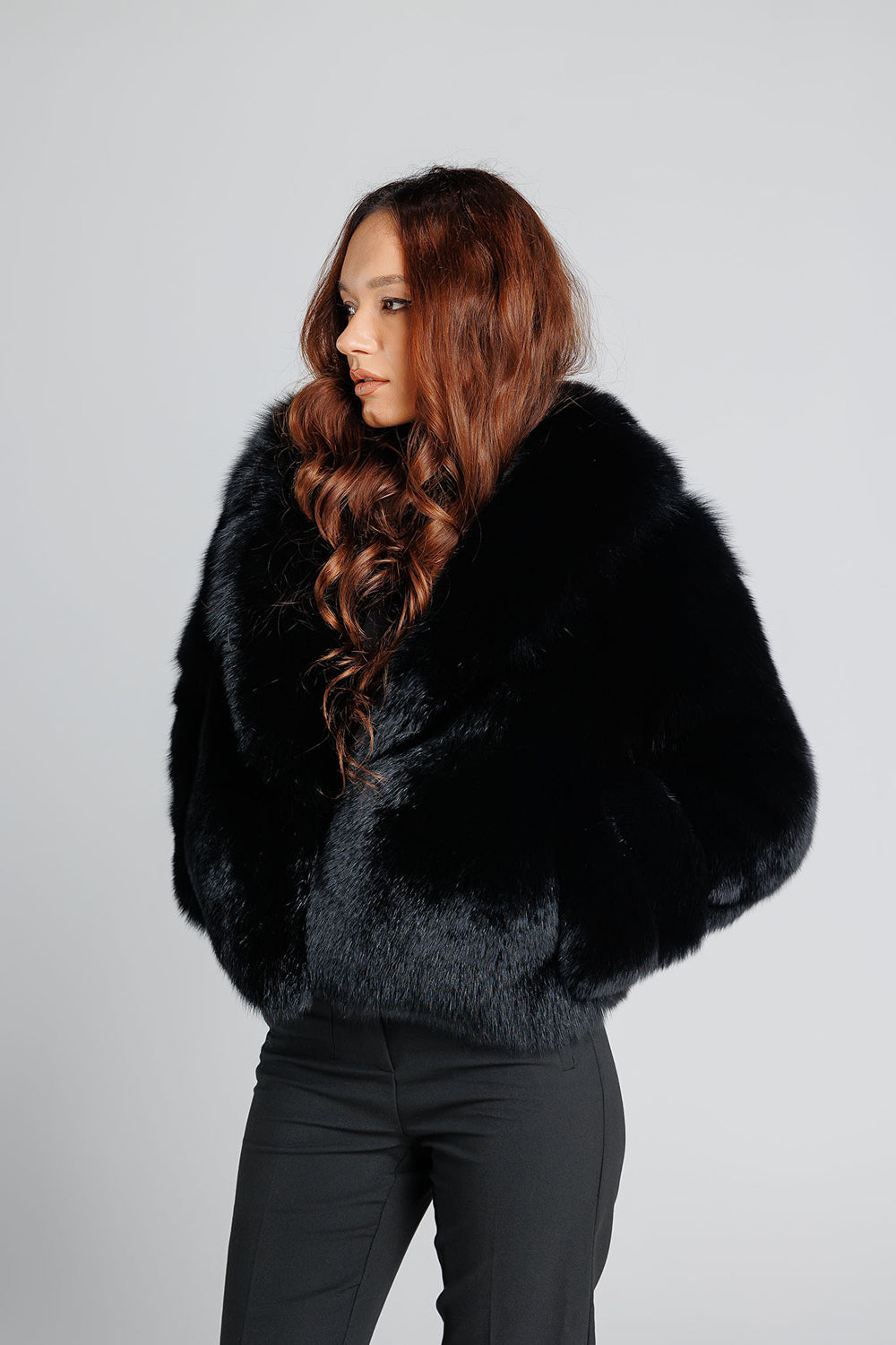 Women's Natural Fox Fur Coat with Lapel Collar, Diamond 345