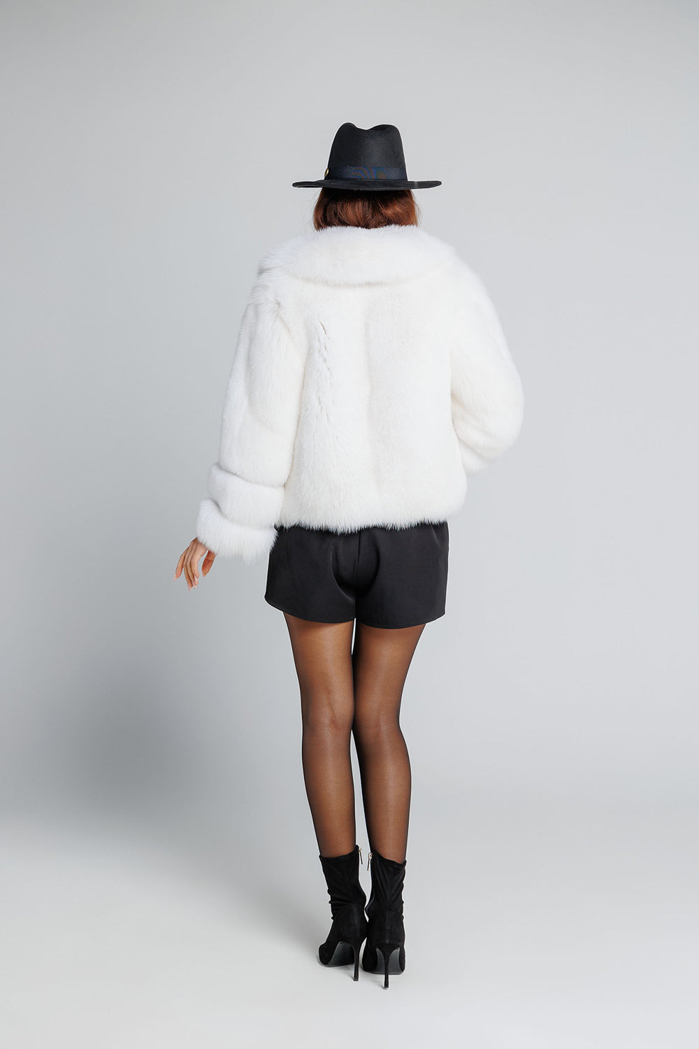 Women's Natural Fox Fur Coat with Lapel Collar, Pure White 346