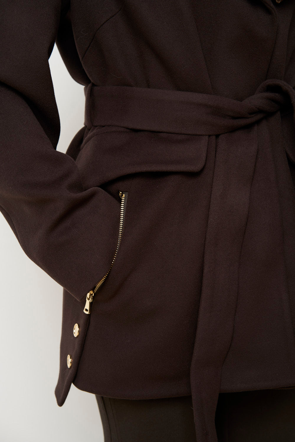 Palton din Cașmir cu Guler Detașabil din Blană Vizon, Maro, Mareus