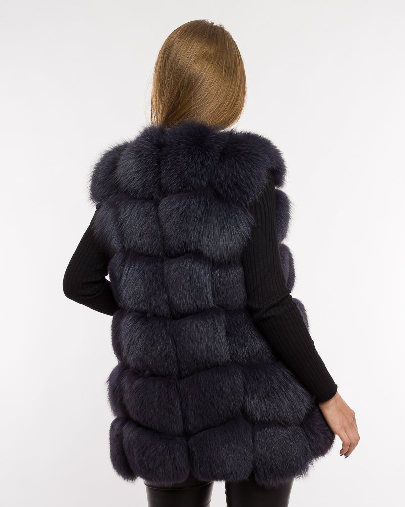 Vestă din Blană Naturală de Vulpe, Short, Femei, Antracit 340