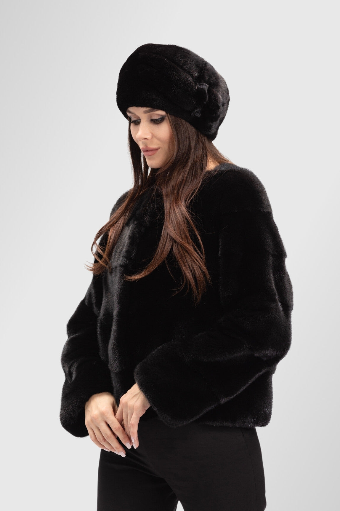 Natural Mink Fur Beret, Women, Diamond