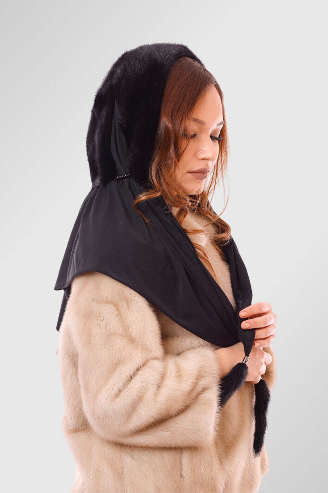 Natural Mink Fur Scarf, Women, Obsidian