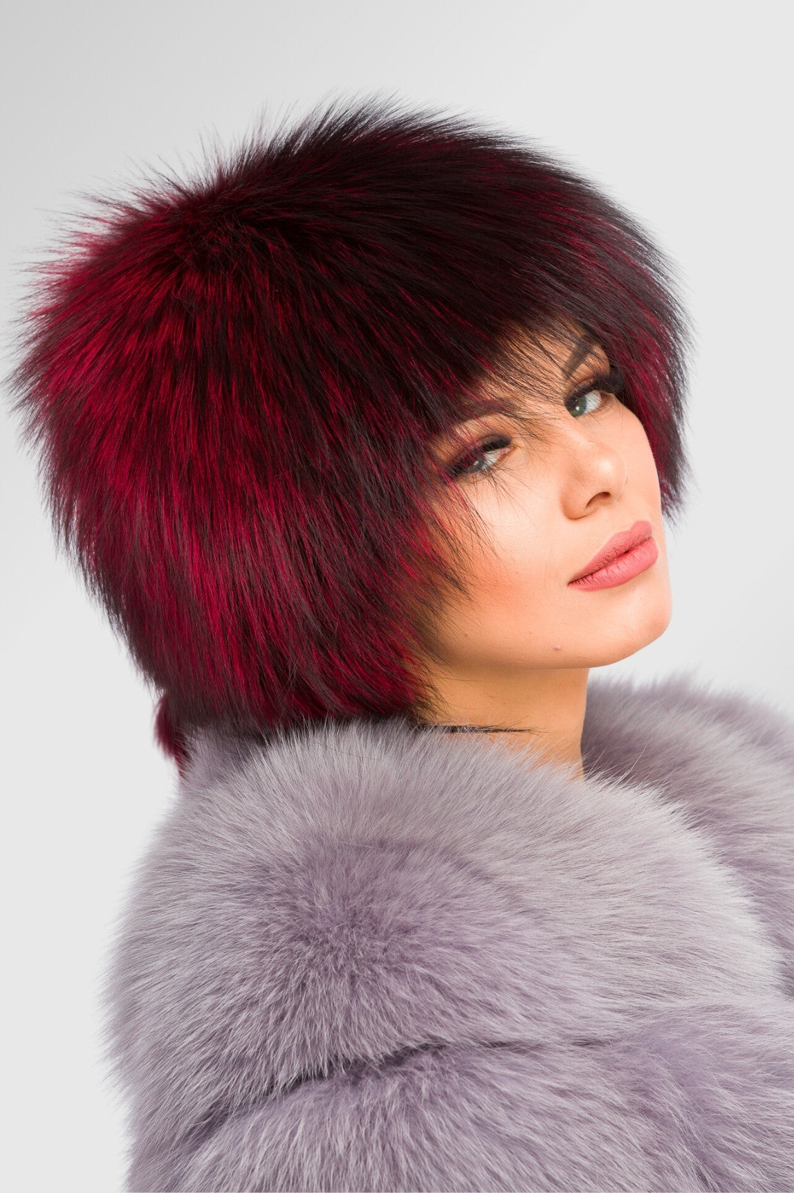 Natural Fox Fur Fes, Women, Burgundy